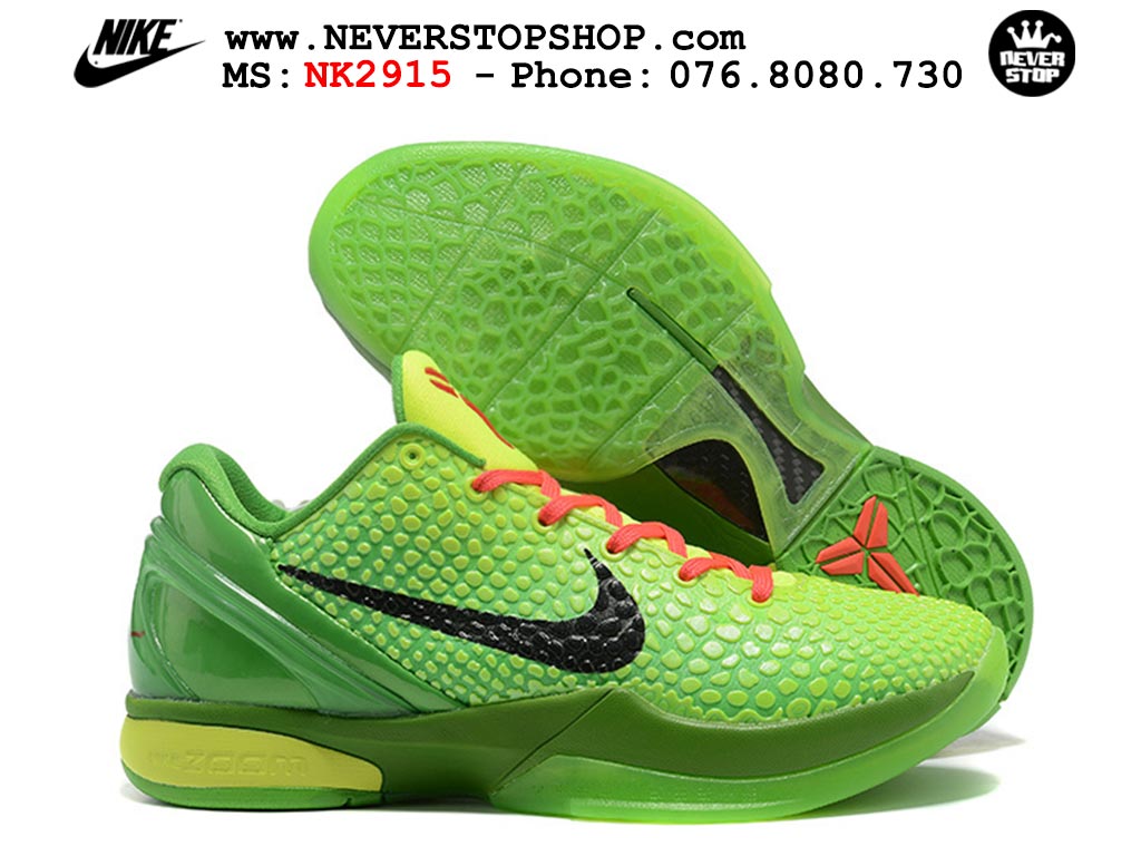 Giày bóng rổ NIKE KOBE 6 GRINCH cổ thấp hàng chuẩn replica 1:1 like auth, giá rẻ tốt nhất quận 3 HCM tại NeverStop Sneaker Shop Giày bóng rổ nam nữ Nike Kobe 6 Xanh Lá Đỏ hàng đẹp replica 1:1 best quality giá rẻ tại NeverStop Sneaker Shop Quận 3 HCM