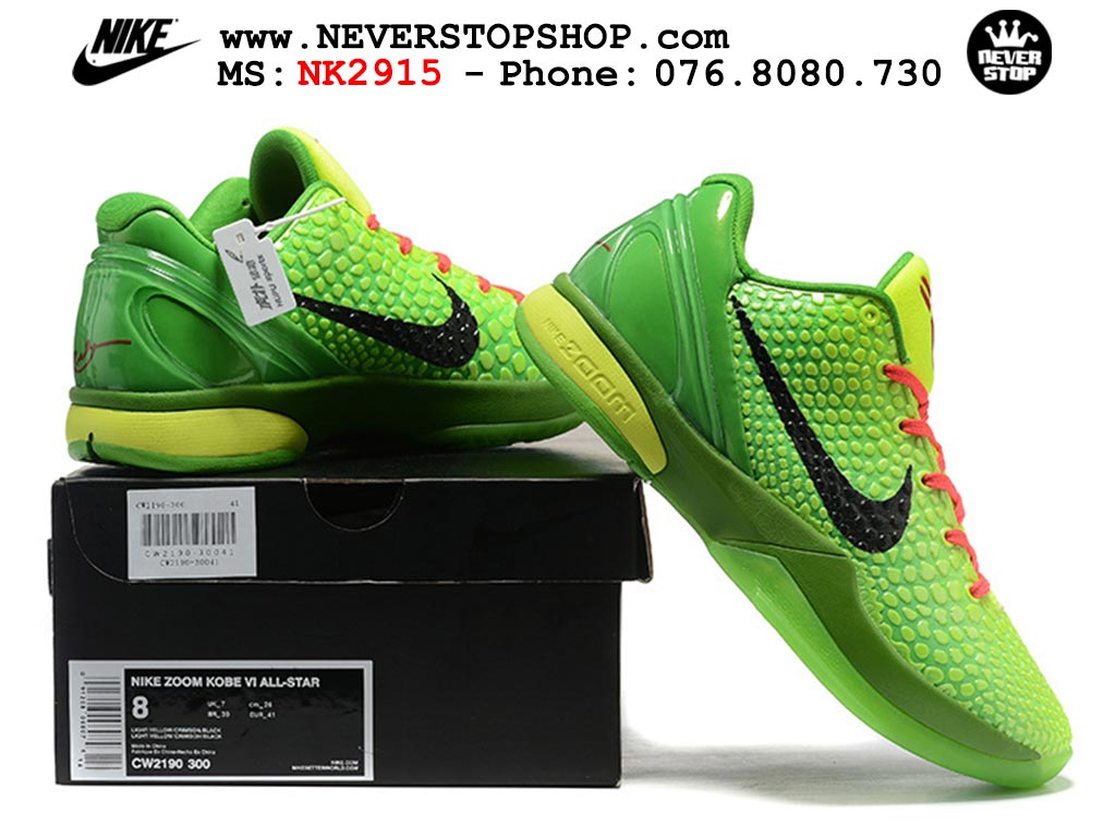 Giày bóng rổ NIKE KOBE 6 GRINCH cổ thấp hàng chuẩn replica 1:1 like auth, giá rẻ tốt nhất quận 3 HCM tại NeverStop Sneaker Shop Giày bóng rổ nam nữ Nike Kobe 6 Xanh Lá Đỏ hàng đẹp replica 1:1 best quality giá rẻ tại NeverStop Sneaker Shop Quận 3 HCM