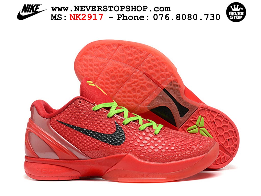 Giày bóng rổ nam nữ Nike Kobe 6 Đỏ Xanh Lá hàng đẹp replica 1:1 best quality giá rẻ tại NeverStop Sneaker Shop Quận 3 HCM