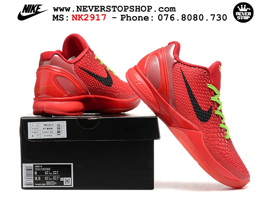 Giày bóng rổ nam nữ Nike Kobe 6 Đỏ Xanh Lá hàng đẹp replica 1:1 best quality giá rẻ tại NeverStop Sneaker Shop Quận 3 HCM