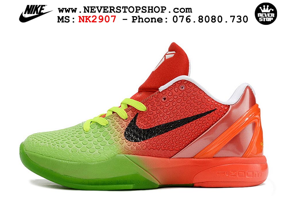 Giày bóng rổ nam nữ Nike Kobe 6 Đỏ Xanh Lá hàng đẹp replica 1:1 best quality giá rẻ tại NeverStop Sneaker Shop Quận 3 HCM