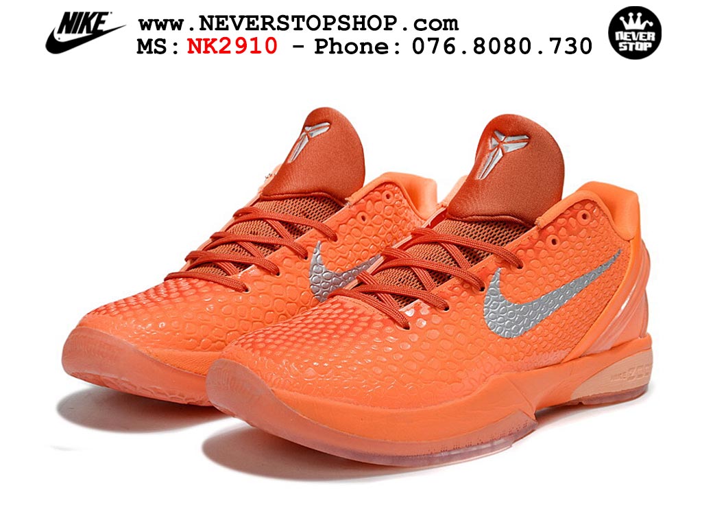 Giày bóng rổ nam nữ Nike Kobe 6 Cam Xám hàng đẹp replica 1:1 best quality giá rẻ tại NeverStop Sneaker Shop Quận 3 HCM