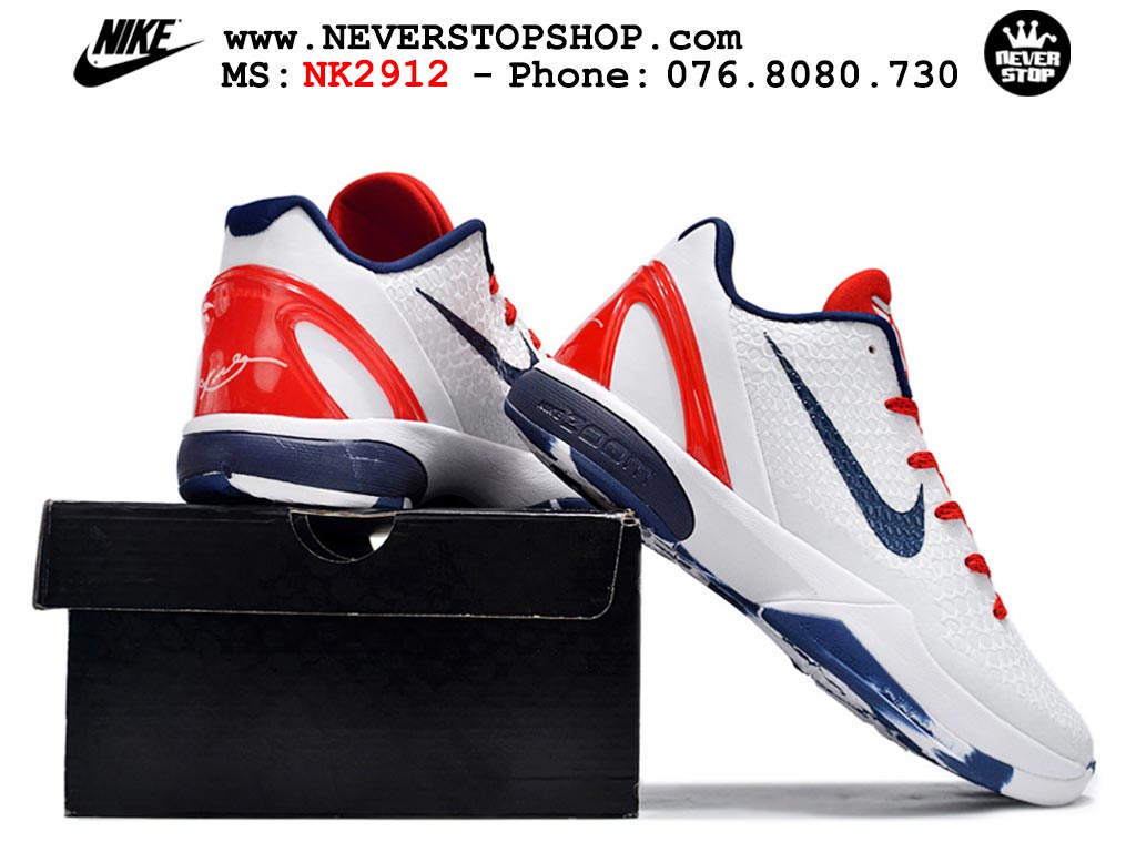 Giày bóng rổ nam nữ Nike Kobe 6 Trắng Đỏ hàng đẹp replica 1:1 best quality giá rẻ tại NeverStop Sneaker Shop Quận 3 HCM