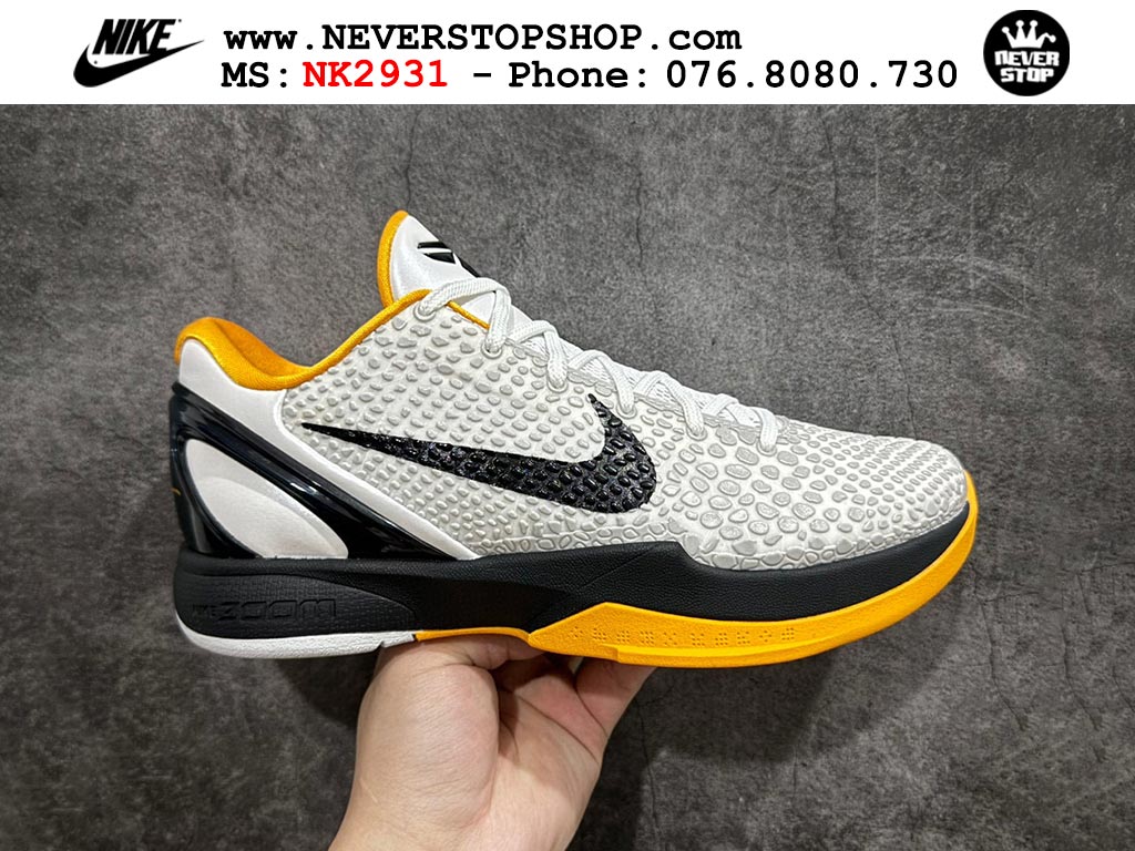 Giày bóng rổ nam nữ Nike Kobe 6 Trắng Vàng hàng đẹp replica 1:1 best quality giá rẻ tại NeverStop Sneaker Shop Quận 3 HCM