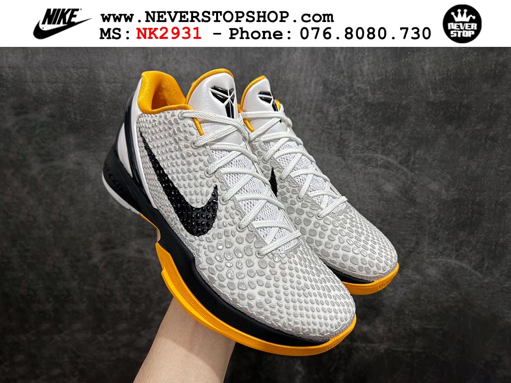 Giày bóng rổ nam nữ Nike Kobe 6 Trắng Vàng hàng đẹp replica 1:1 best quality giá rẻ tại NeverStop Sneaker Shop Quận 3 HCM