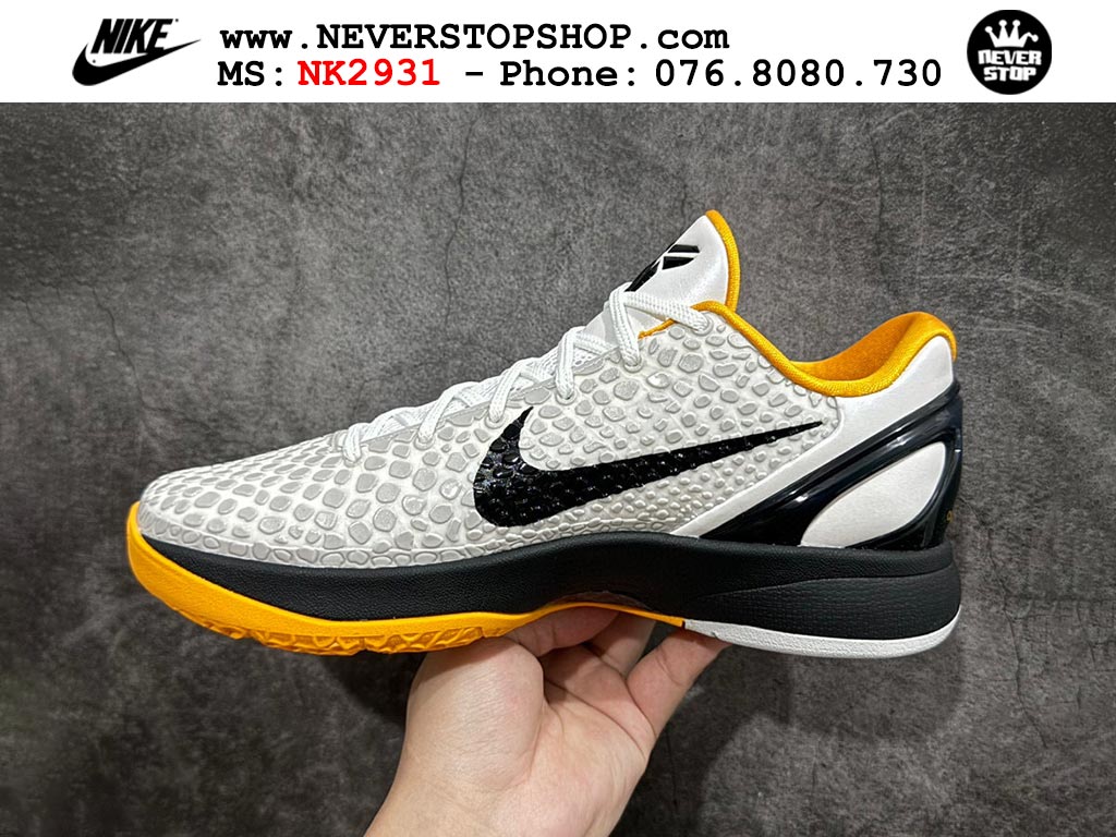 Giày bóng rổ nam nữ Nike Kobe 6 Trắng Vàng hàng đẹp replica 1:1 best quality giá rẻ tại NeverStop Sneaker Shop Quận 3 HCM