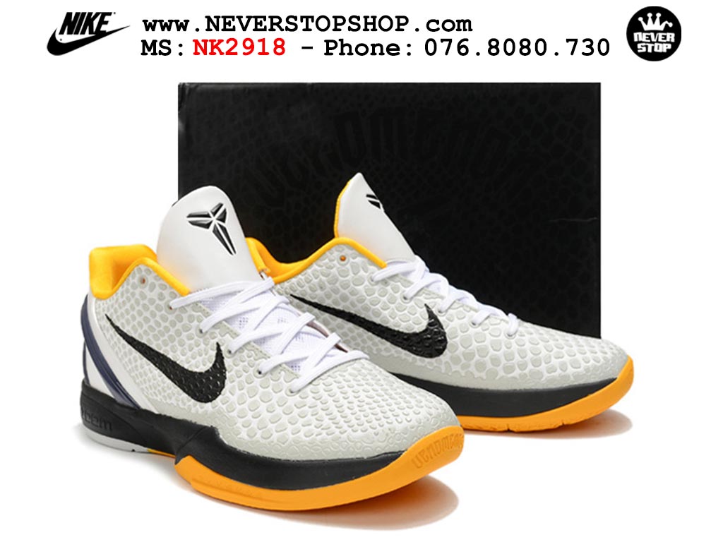 Giày bóng rổ NIKE KOBE 6 WHITE DEL SOL cổ thấp hàng chuẩn replica 1:1 like auth, giá rẻ tốt nhất quận 3 HCM tại NeverStop Sneaker Shop Giày bóng rổ nam nữ Nike Kobe 6 Trắng Đen hàng đẹp replica 1:1 best quality giá rẻ tại NeverStop Sneaker Shop Quận 3 HCM