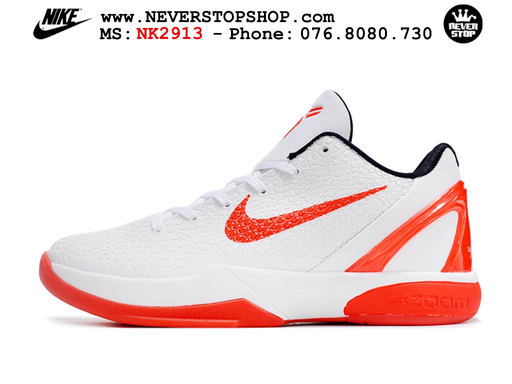 Giày bóng rổ nam nữ Nike Kobe 6 Trắng Đỏ hàng đẹp replica 1:1 best quality giá rẻ tại NeverStop Sneaker Shop Quận 3 HCM