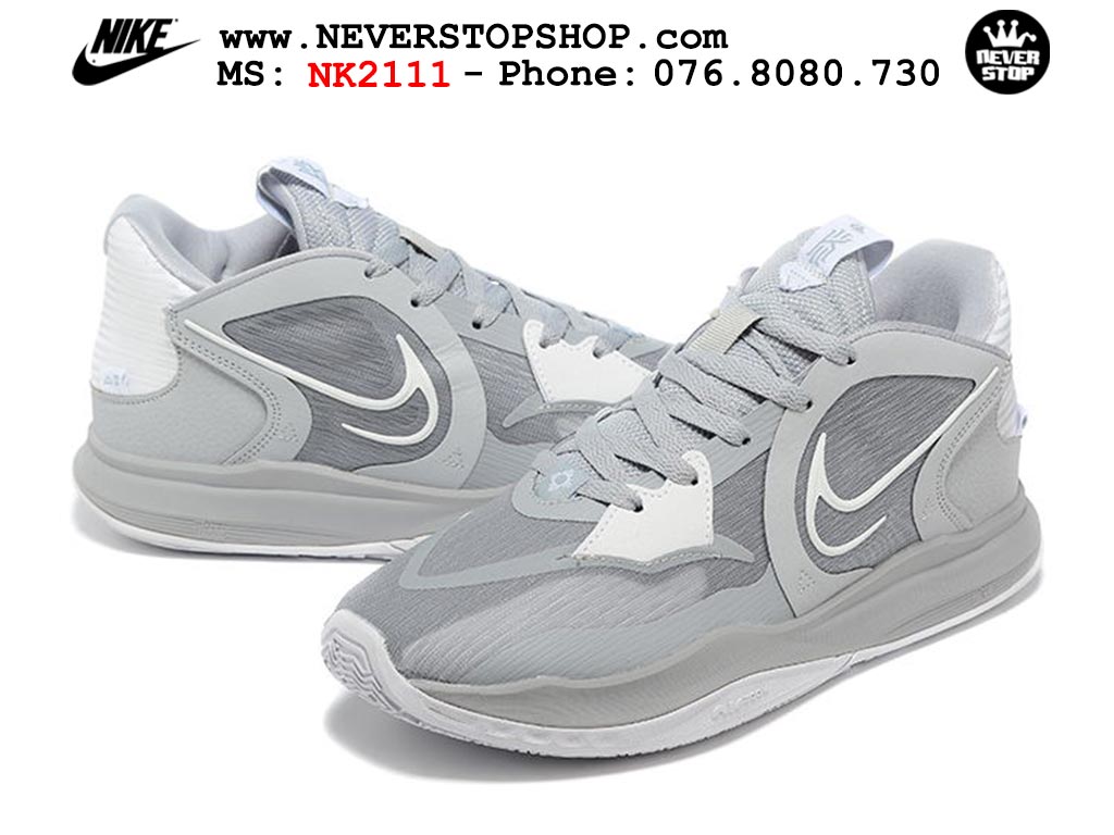 Giày bóng rổ nam cổ thấp Nike Kyrie 5 Low Xám Trắng hàng đẹp chuyên outdoor indoor chất lượng cao giá rẻ tại NeverStop Sneaker Shop Hồ Chí Minh