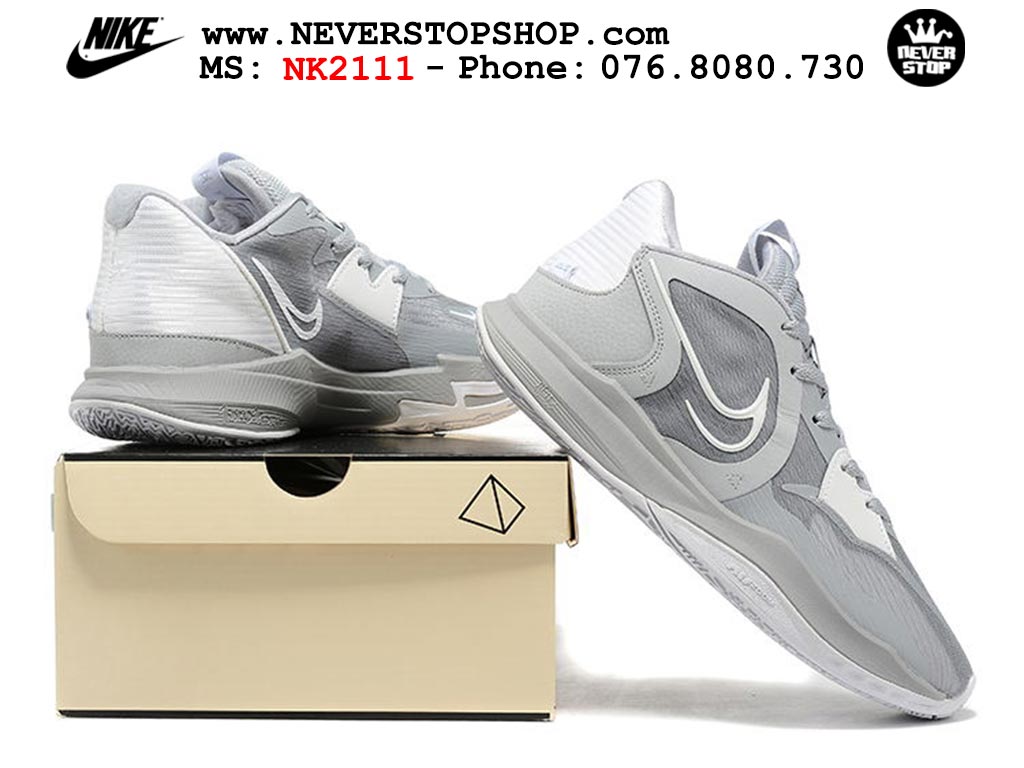 Giày bóng rổ nam cổ thấp Nike Kyrie 5 Low Xám Trắng hàng đẹp chuyên outdoor indoor chất lượng cao giá rẻ tại NeverStop Sneaker Shop Hồ Chí Minh