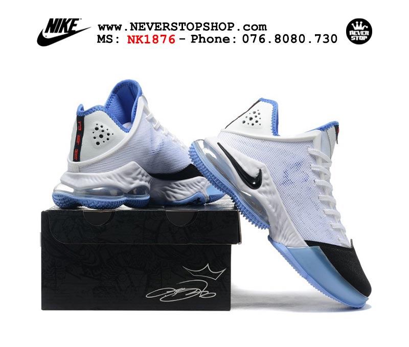 Giày Nike Lebron 19 Low Trắng Xanh Full bóng rổ nam hàng đẹp sfake replica 1:1 giá rẻ tại NeverStop Sneaker Shop Quận 3 HCM