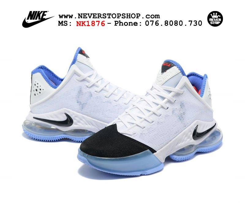 Giày Nike Lebron 19 Low Trắng Xanh Full bóng rổ nam hàng đẹp sfake replica 1:1 giá rẻ tại NeverStop Sneaker Shop Quận 3 HCM