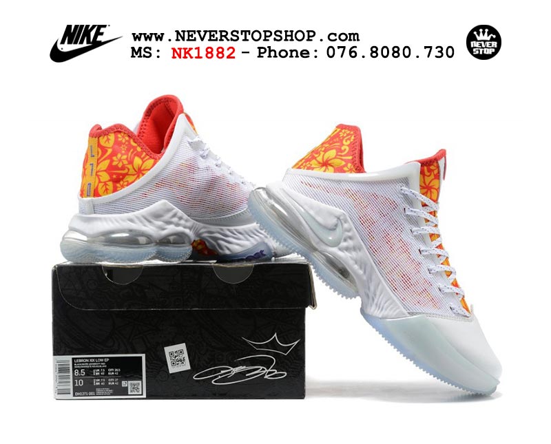 Giày Nike Lebron 19 Low Trắng Vàng bóng rổ nam hàng đẹp sfake replica 1:1 giá rẻ tại NeverStop Sneaker Shop Quận 3 HCM