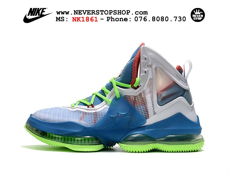 Giày bóng rổ Nike Lebron 19  Xanh Trắng nam hàng đẹp replica sfake giá rẻ tại NeverStop Sneaker Shop Quận 3 HCM