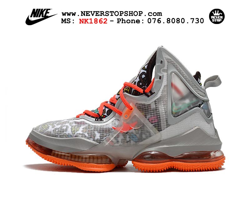 Giày bóng rổ Nike Lebron 19  Xám Cam nam hàng đẹp replica sfake giá rẻ tại NeverStop Sneaker Shop Quận 3 HCM