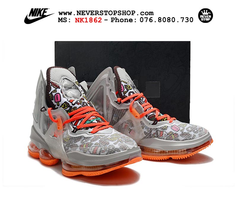 Giày bóng rổ Nike Lebron 19  Xám Cam nam hàng đẹp replica sfake giá rẻ tại NeverStop Sneaker Shop Quận 3 HCM