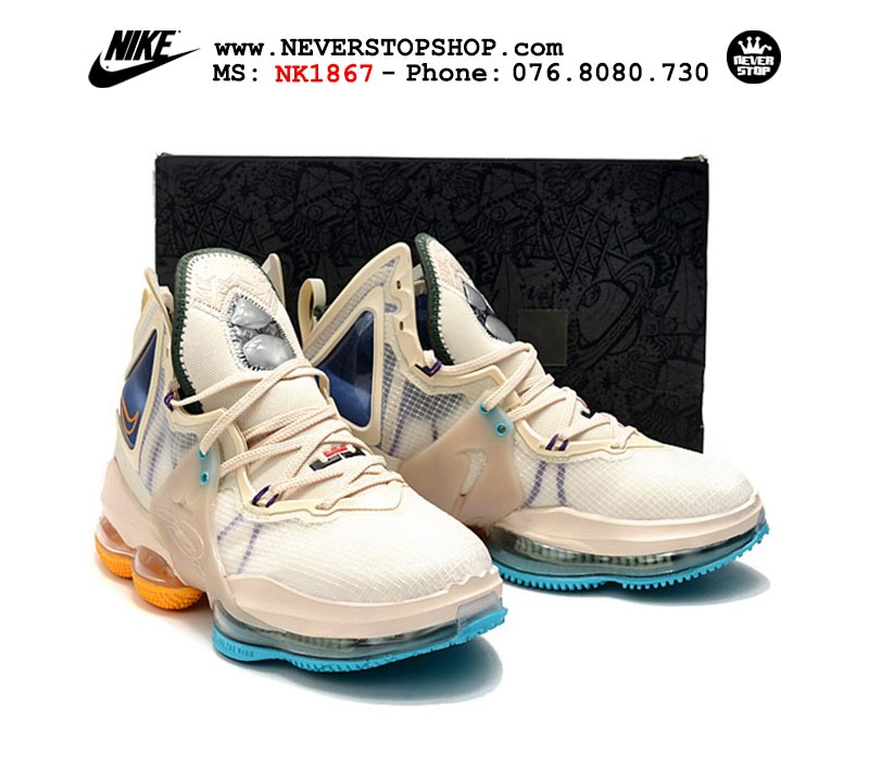 Giày bóng rổ Nike Lebron 19  Trắng Sữa nam hàng đẹp replica sfake giá rẻ tại NeverStop Sneaker Shop Quận 3 HCM
