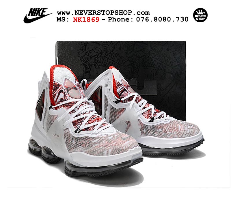 Giày bóng rổ Nike Lebron 19  Trắng Đỏ nam hàng đẹp replica sfake giá rẻ tại NeverStop Sneaker Shop Quận 3 HCM