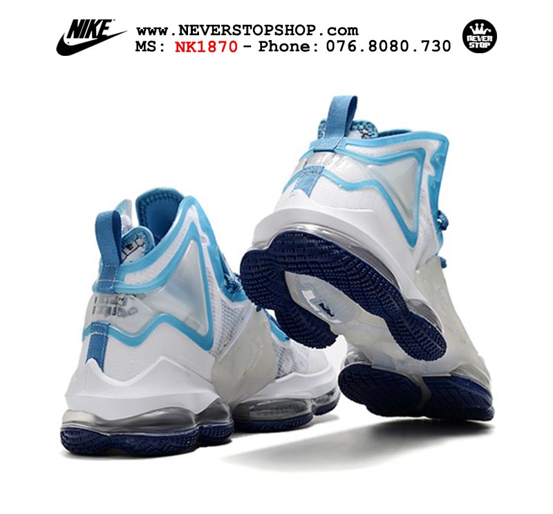 Giày bóng rổ Nike Lebron 19  Trắng Xanh nam hàng đẹp replica sfake giá rẻ tại NeverStop Sneaker Shop Quận 3 HCM