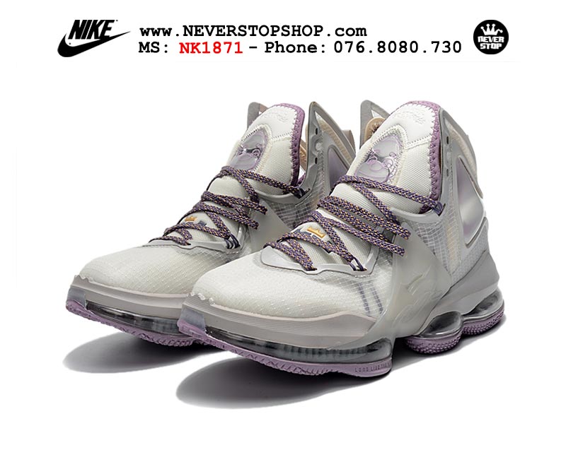 Giày bóng rổ Nike Lebron 19  Trắng Tím nam hàng đẹp replica sfake giá rẻ tại NeverStop Sneaker Shop Quận 3 HCM