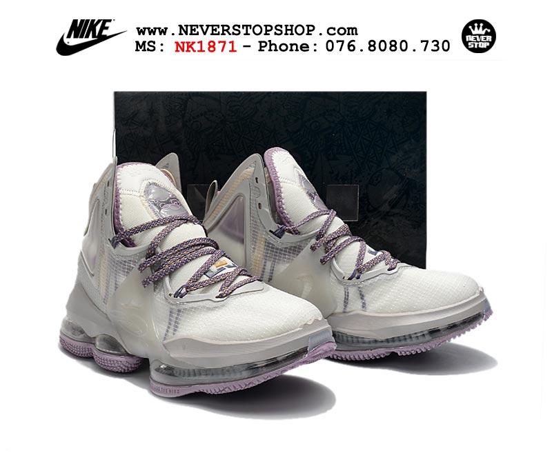 Giày bóng rổ Nike Lebron 19  Trắng Tím nam hàng đẹp replica sfake giá rẻ tại NeverStop Sneaker Shop Quận 3 HCM