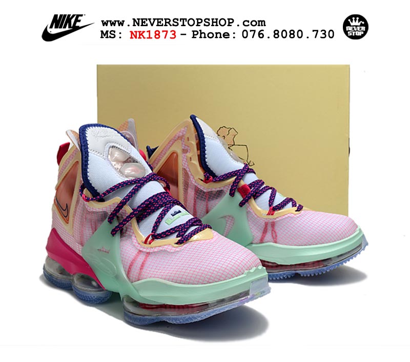 Giày bóng rổ Nike Lebron 19  Hồng Xanh nam hàng đẹp replica sfake giá rẻ tại NeverStop Sneaker Shop Quận 3 HCM