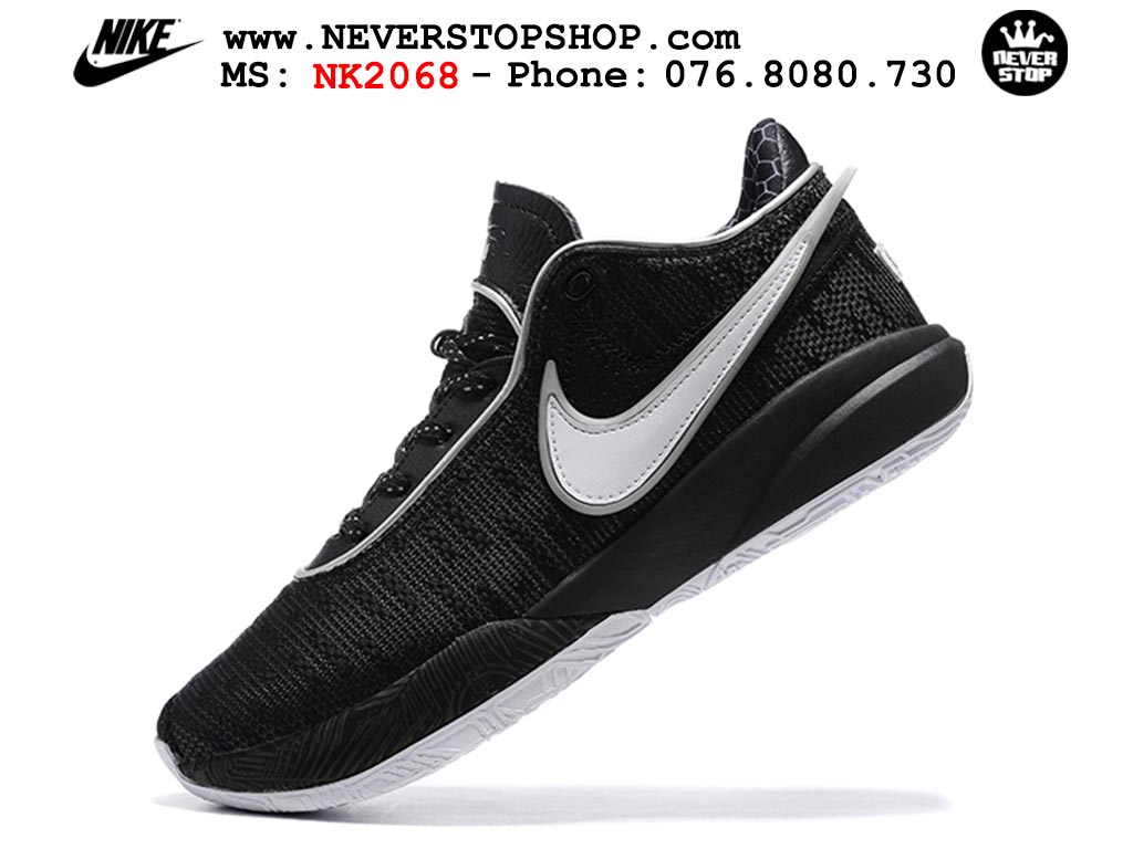 Giày bóng rổ nam Nike Lebron 20 Đen Trắng hàng đẹp siêu cấp replica 1:1 giá rẻ tại NeverStop Sneaker Shop Quận 3 HCM