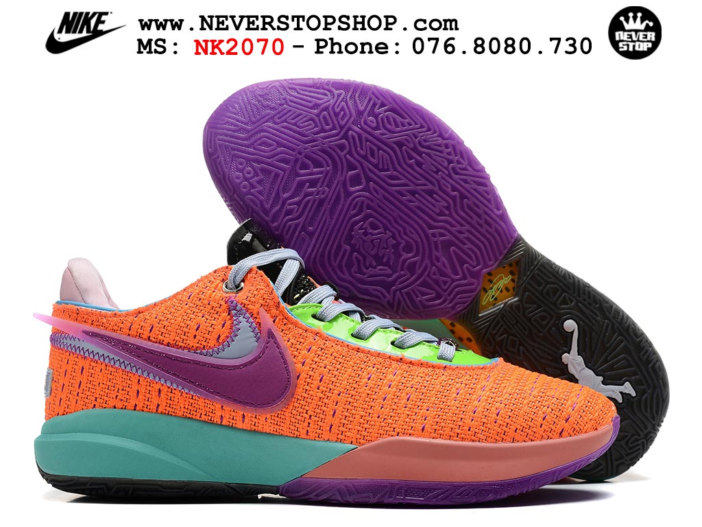 Giày bóng rổ nam Nike Lebron 20 Cam Tím hàng đẹp siêu cấp replica 1:1 giá rẻ tại NeverStop Sneaker Shop Quận 3 HCM
