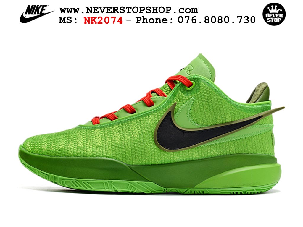 Giày bóng rổ nam Nike Lebron 20 Xanh Lá Đỏ hàng đẹp siêu cấp replica 1:1 giá rẻ tại NeverStop Sneaker Shop Quận 3 HCM