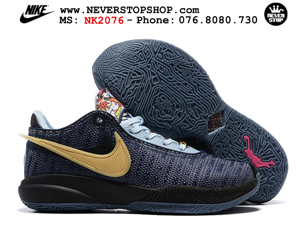 Giày bóng rổ nam Nike Lebron 20 Xanh Vàng hàng đẹp siêu cấp replica 1:1 giá rẻ tại NeverStop Sneaker Shop Quận 3 HCM