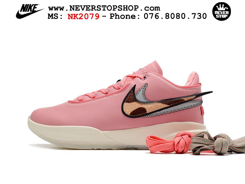Giày bóng rổ nam Nike Lebron 20 Hồng Trắng hàng đẹp siêu cấp replica 1:1 giá rẻ tại NeverStop Sneaker Shop Quận 3 HCM