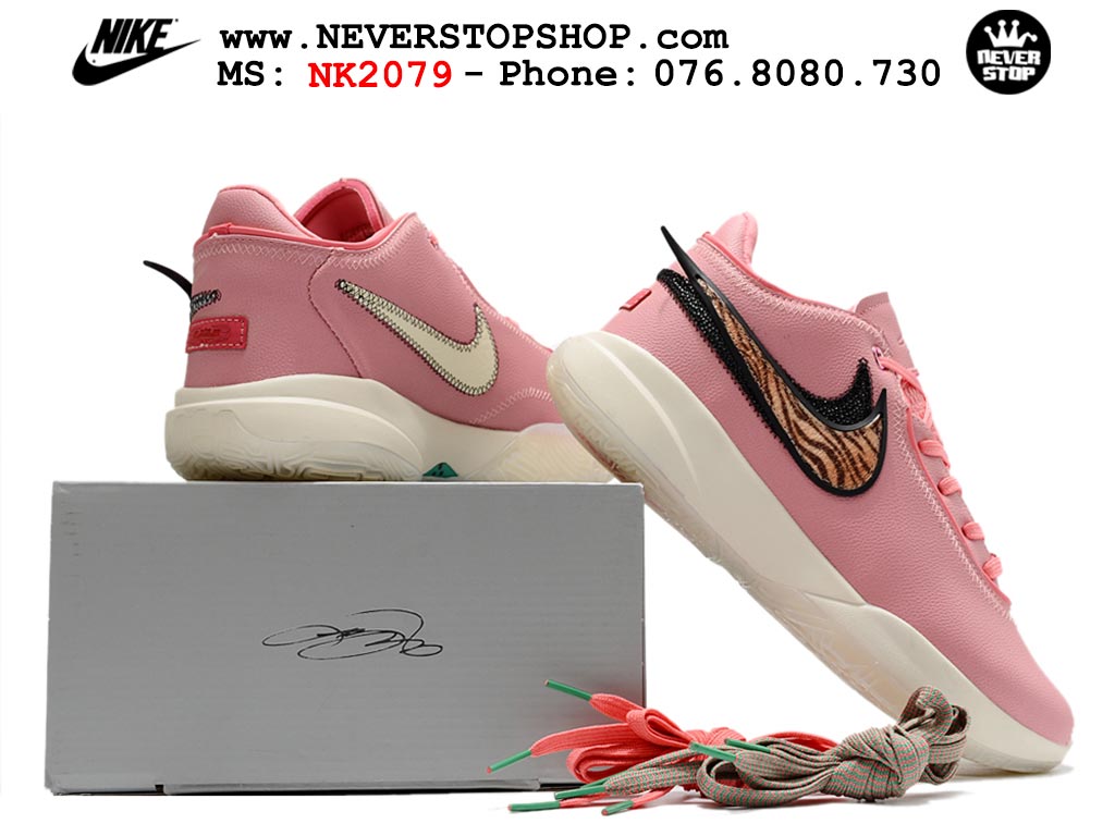 Giày bóng rổ nam Nike Lebron 20 Hồng Trắng hàng đẹp siêu cấp replica 1:1 giá rẻ tại NeverStop Sneaker Shop Quận 3 HCM