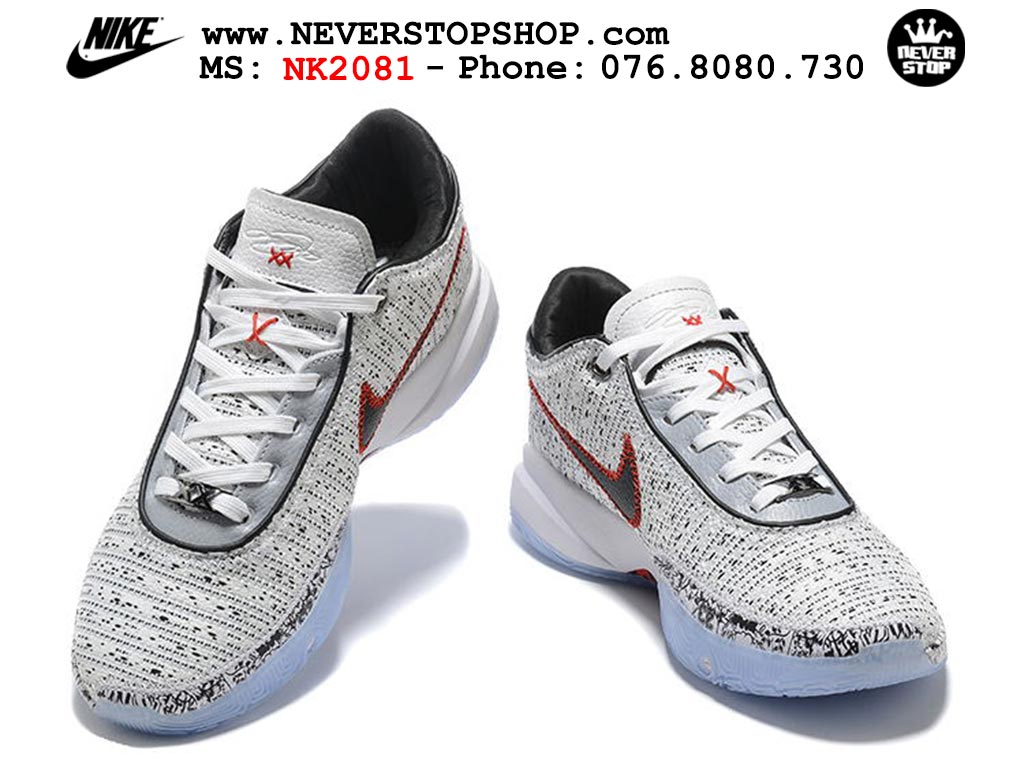 Giày bóng rổ nam Nike Lebron 20 Trắng Đen hàng đẹp siêu cấp replica 1:1 giá rẻ tại NeverStop Sneaker Shop Quận 3 HCM