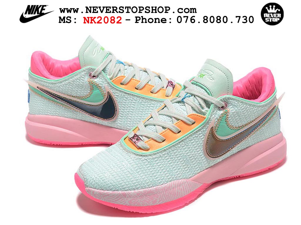 Giày bóng rổ nam Nike Lebron 20 Xanh Hồng hàng đẹp siêu cấp replica 1:1 giá rẻ tại NeverStop Sneaker Shop Quận 3 HCM