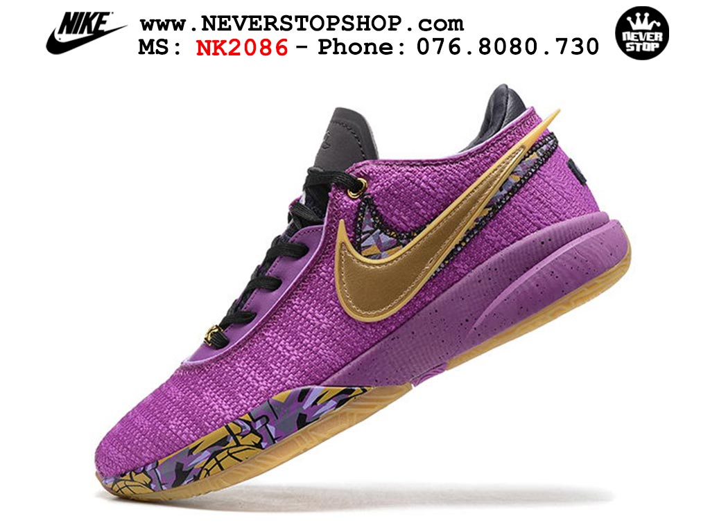 Giày bóng rổ nam Nike Lebron 20 Tím Vàng hàng đẹp siêu cấp replica 1:1 giá rẻ tại NeverStop Sneaker Shop Quận 3 HCM