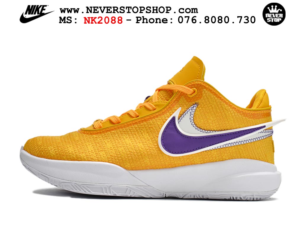 Giày bóng rổ nam Nike Lebron 20 Vàng Tím hàng đẹp siêu cấp replica 1:1 giá rẻ tại NeverStop Sneaker Shop Quận 3 HCM