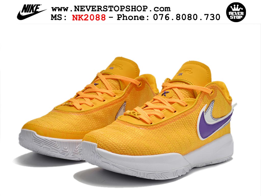 Giày bóng rổ nam Nike Lebron 20 Vàng Tím hàng đẹp siêu cấp replica 1:1 giá rẻ tại NeverStop Sneaker Shop Quận 3 HCM