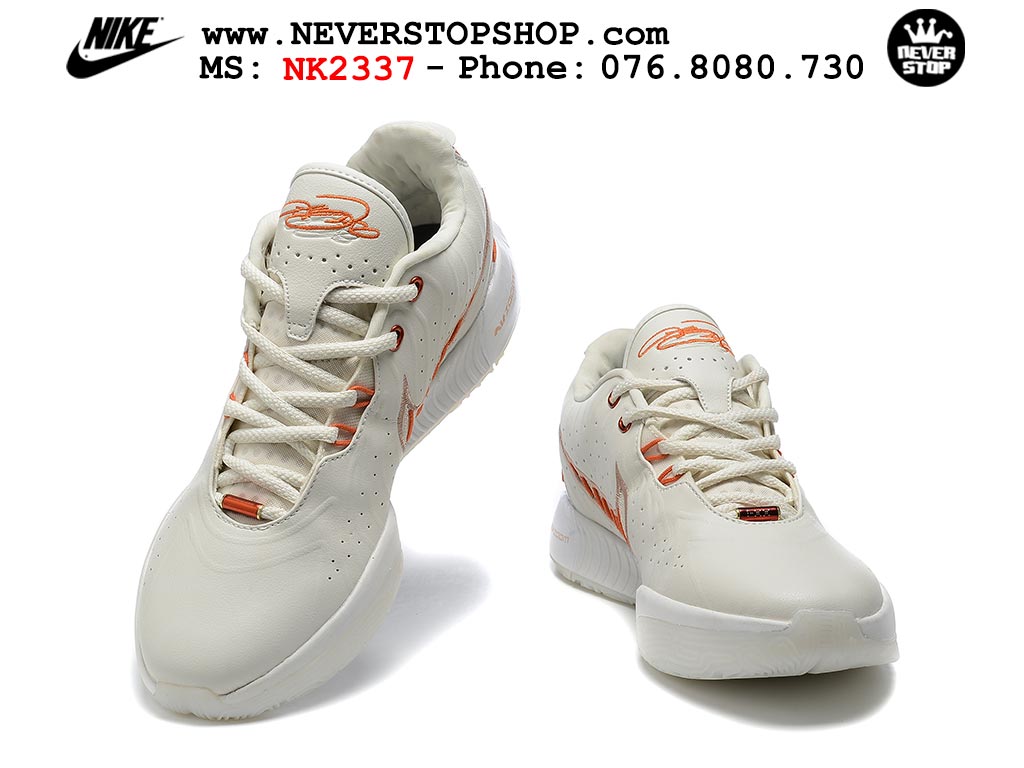 Giày bóng rổ nam Nike Lebron 21 Trắng Cam hàng đẹp siêu cấp like auth replica 1:1 giá rẻ tại NeverStop Sneaker Shop Quận 3 HCM