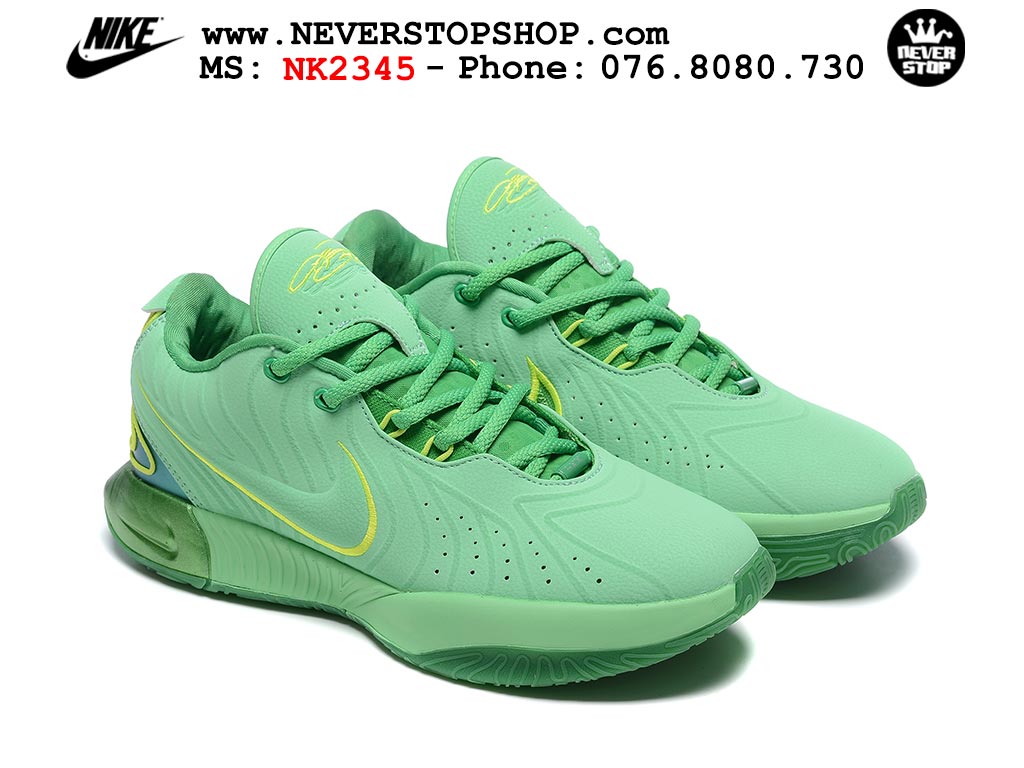 Giày bóng rổ nam Nike Lebron 21 Xanh Lá Vàng hàng đẹp siêu cấp like auth replica 1:1 giá rẻ tại NeverStop Sneaker Shop Quận 3 HCM