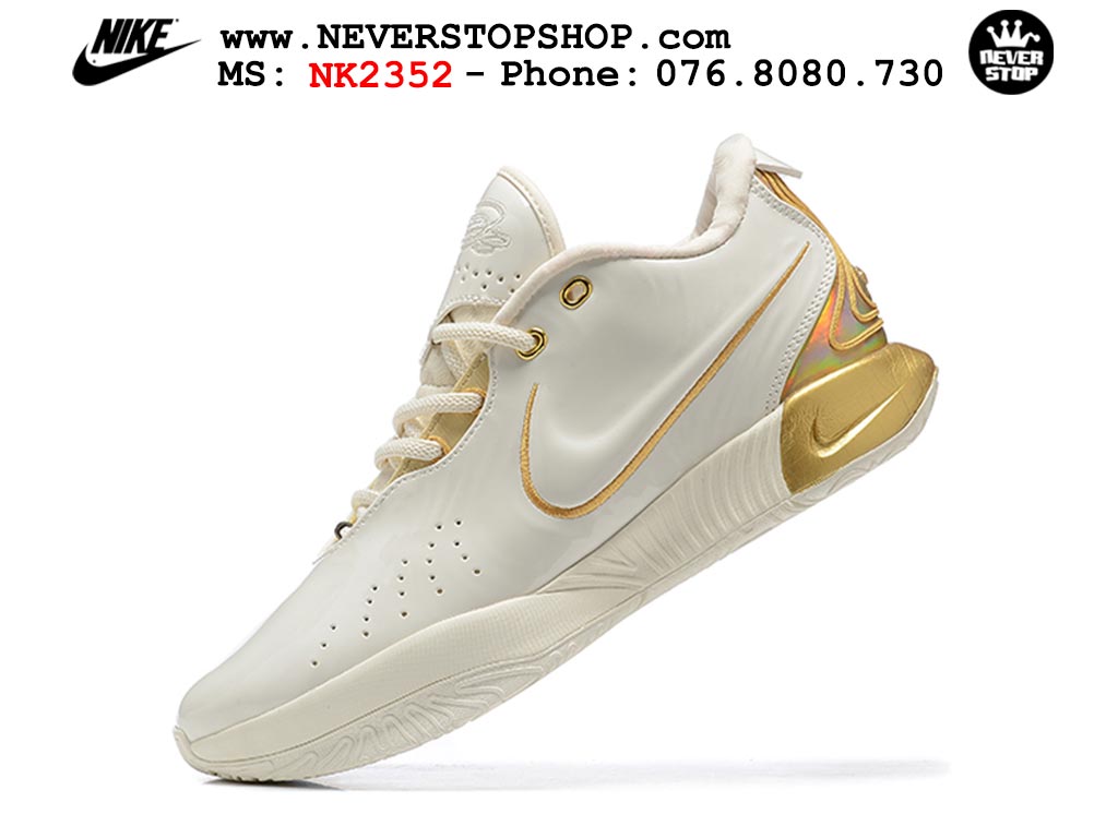 Giày bóng rổ nam Nike Lebron 21 Trắng Vàng hàng đẹp siêu cấp like auth replica 1:1 giá rẻ tại NeverStop Sneaker Shop Quận 3 HCM