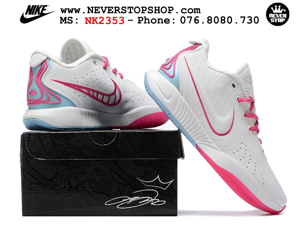 Giày bóng rổ nam Nike Lebron 21 Trắng Hồng hàng đẹp siêu cấp like auth replica 1:1 giá rẻ tại NeverStop Sneaker Shop Quận 3 HCM