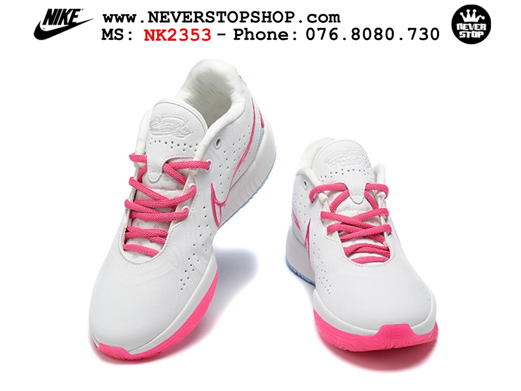 Giày bóng rổ nam Nike Lebron 21 Trắng Hồng hàng đẹp siêu cấp like auth replica 1:1 giá rẻ tại NeverStop Sneaker Shop Quận 3 HCM