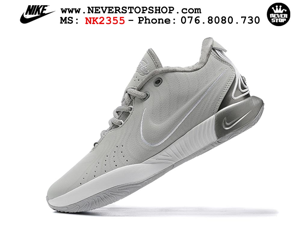 Giày bóng rổ nam Nike Lebron 21 Xám Trắng hàng đẹp siêu cấp like auth replica 1:1 giá rẻ tại NeverStop Sneaker Shop Quận 3 HCM