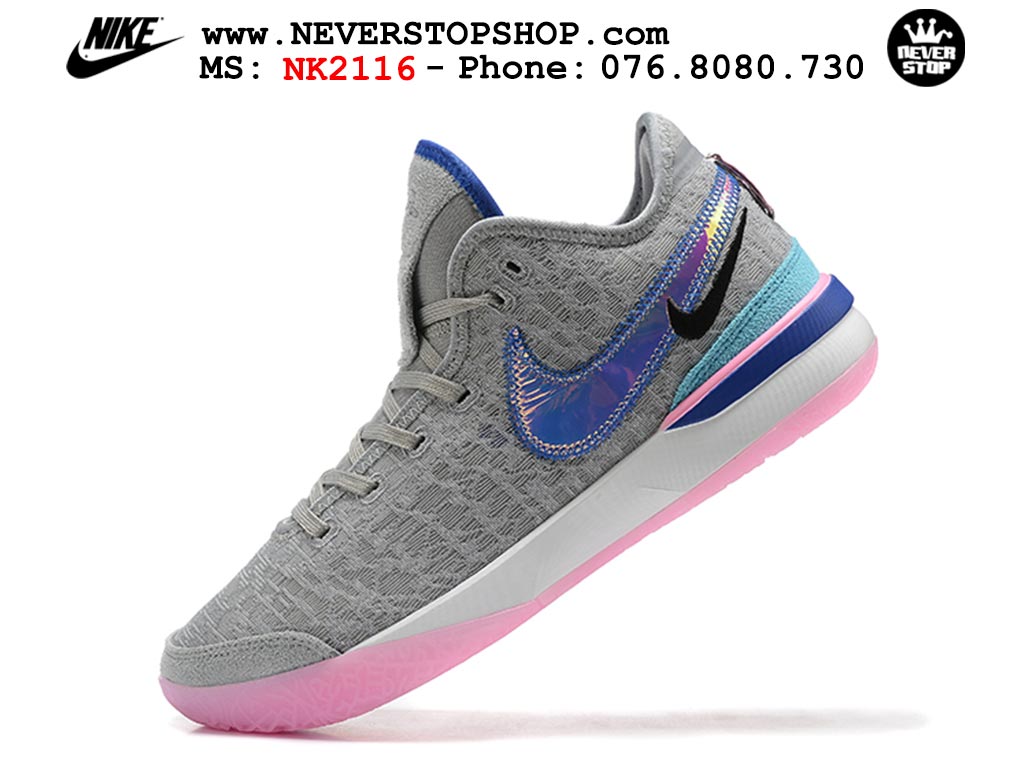 Giày Nike Zoom Lebron NXXT Gen Xám Hồng bóng rổ nam cổ cao chuyên outdoor hàng đẹp chuẩn replica 1:1 giá rẻ tại NeverStop Sneaker Shop Quận 3 HCM
