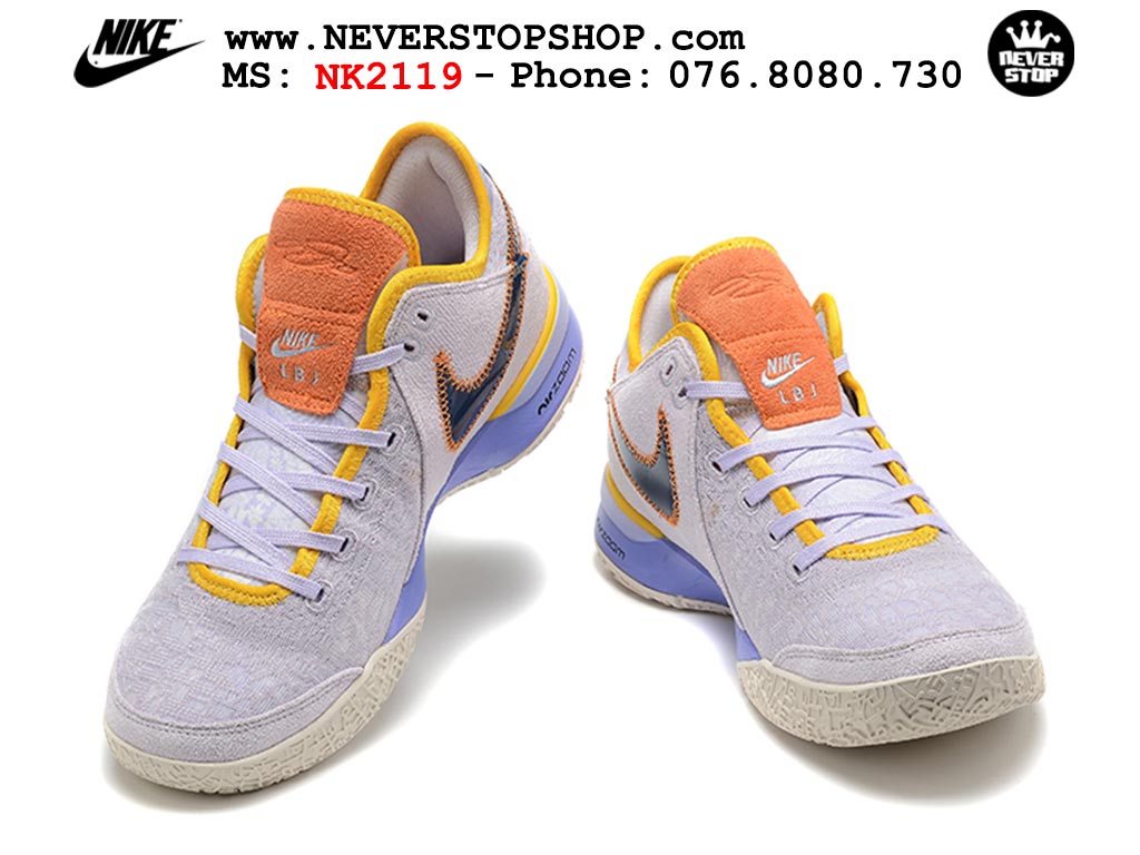 Giày Nike Zoom Lebron NXXT Gen Tím Cam bóng rổ nam cổ cao chuyên outdoor hàng đẹp chuẩn replica 1:1 giá rẻ tại NeverStop Sneaker Shop Quận 3 HCM