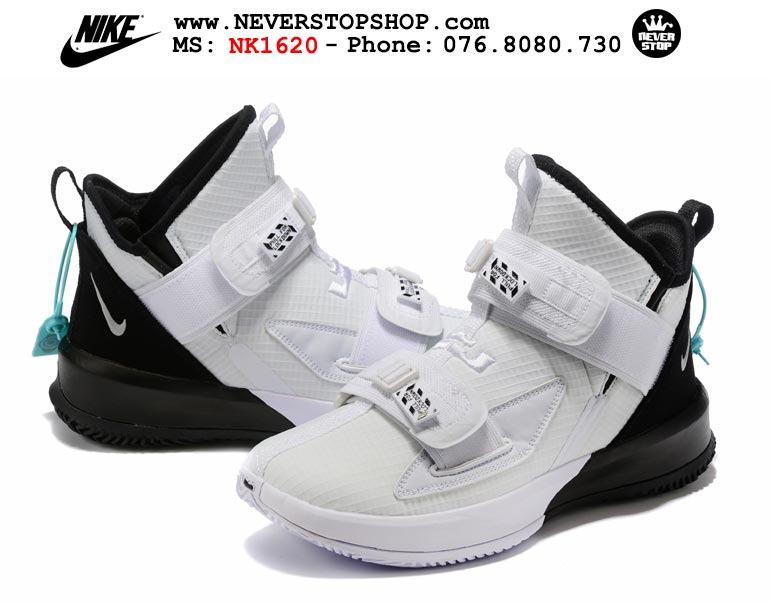 Giày bóng rổ Nike Lebron Soldier 13 White Black hàng sfake replica giá rẻ HCM