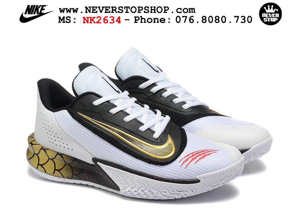 Giày bóng rổ Nike Precision 7 Trắng Vàng nam nữ hàng đẹp chuẩn best quality batch rep 1:1 như chính hãng real giá rẻ tại NeverStop Sneaker Shop HCM