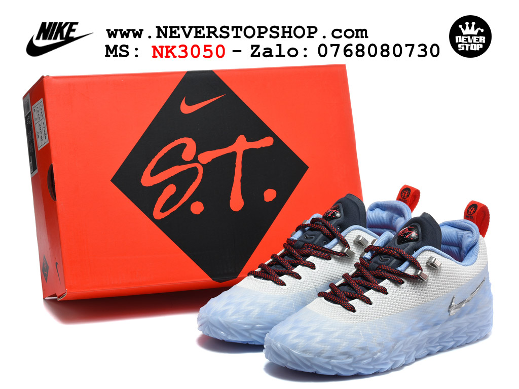 Giày bóng rổ outdoor Nike ST Charge Trắng Xanh đế XDR-X chống mòn cực tốt kèm Air Zoom hàng like auth replica 1:1 giá rẻ tại NeverStop Sneaker Shop HCM