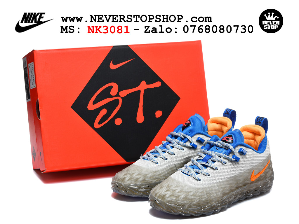 Giày bóng rổ outdoor Nike ST Charge Trắng Xanh Xám đế XDR-X chống mòn cực tốt kèm Air Zoom hàng like auth replica 1:1 giá rẻ tại NeverStop Sneaker Shop HCM