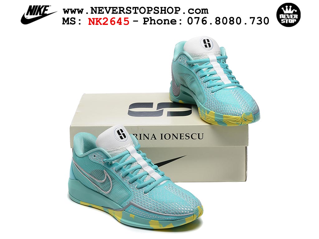 Giày bóng rổ outdoor Nike Sabrina 1 Xanh Vàng hàng đẹp best batch quality replica 1:1 chính hãng giá rẻ tại NeverStop Sneaker Shop Hồ Chí Minh